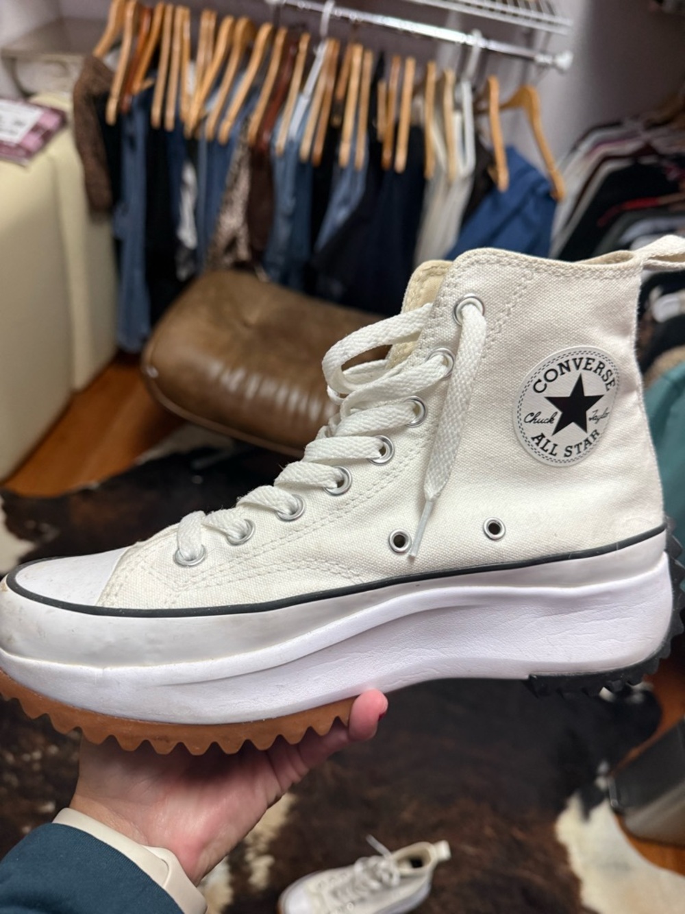Converse Platform High Top Sneakers in Off-White with Gum Sole - Picture 1 of 9